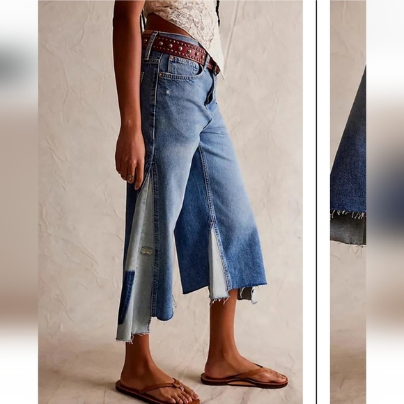 NWT Free People We The Free Ripple Wide-Leg Pieced Cropped Jeans Size 25 Tall - Picture 12 of 16
